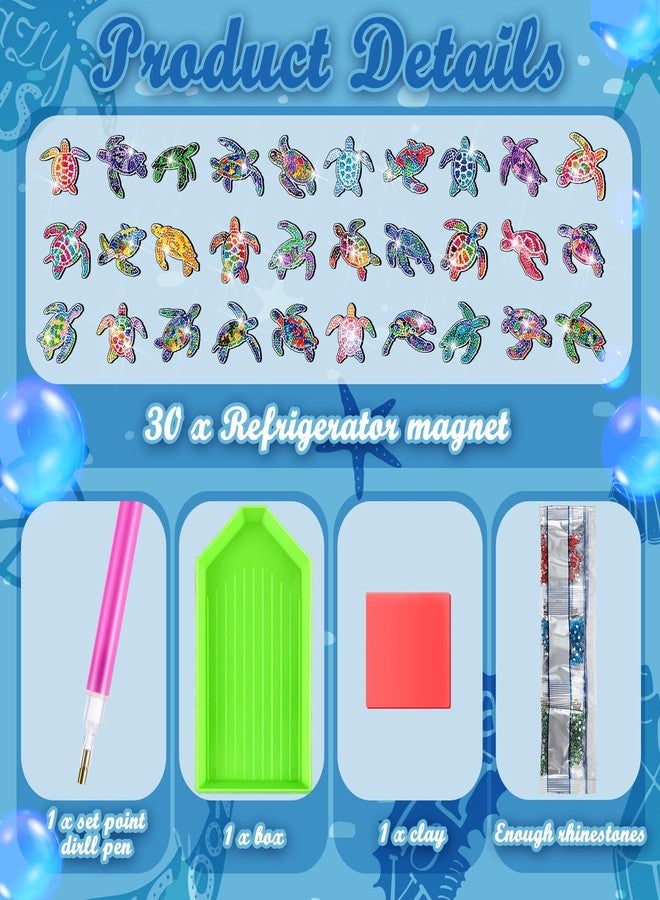 Remuuly 30 Pcs Diamond Art Magnets Kits Spring Summer Diamond Fridge Magnet Flower Animal Diamond Art Refrigerator Magnet 5d Rhinestone Magnetic Sticker for Adults DIY Crafts Home Decor(Turtle) - Image 5