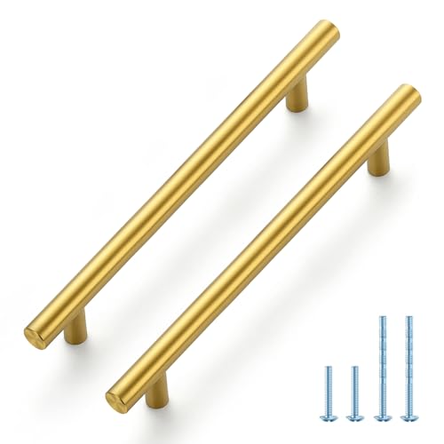 JOY DECOR 30 Pack 81316 Inch Cabinet Pulls Kitchen Cabinet Handles with 614 Inch Hole Center Brushed Brass Cabinet Hardware Stainless Steel Kitchen Drawer Pulls 160mm Hole Centers - Image 1