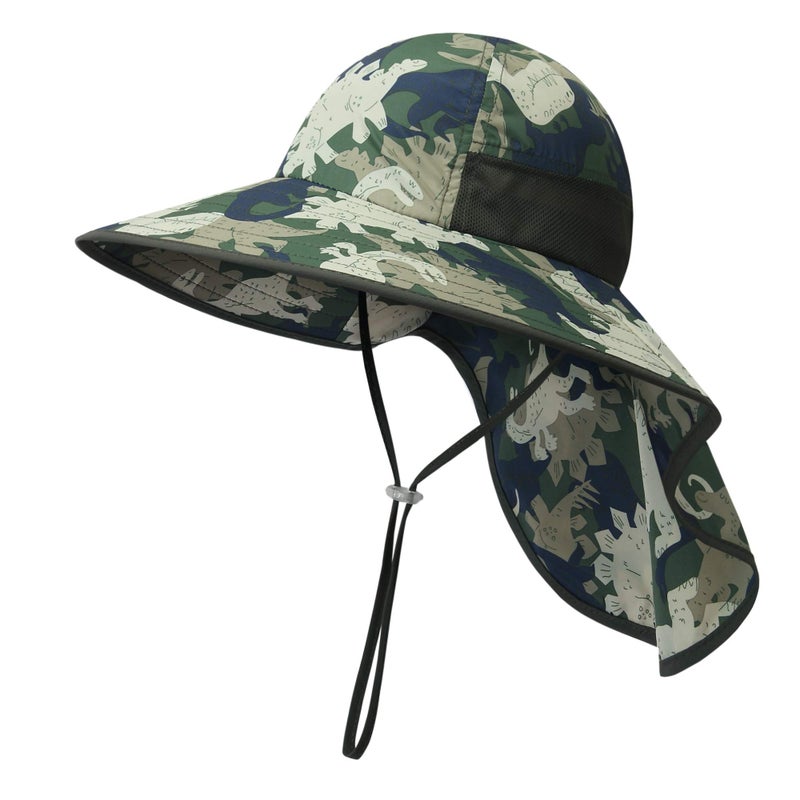 icolor Kids Sun Hat UPF50+ Sun Protection Toddler Summer Travel Beach Play Bucket Hats with Neck Flap for Girl Boy Ages 3~10T Dinosaur - Image 1