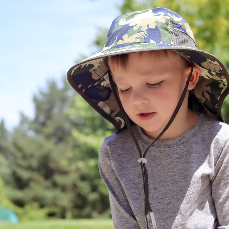icolor Kids Sun Hat UPF50+ Sun Protection Toddler Summer Travel Beach Play Bucket Hats with Neck Flap for Girl Boy Ages 3~10T Dinosaur - Image 3