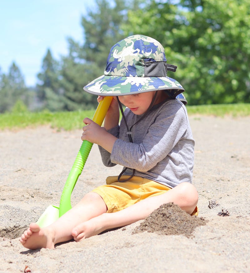 icolor Kids Sun Hat UPF50+ Sun Protection Toddler Summer Travel Beach Play Bucket Hats with Neck Flap for Girl Boy Ages 3~10T Dinosaur - Image 4