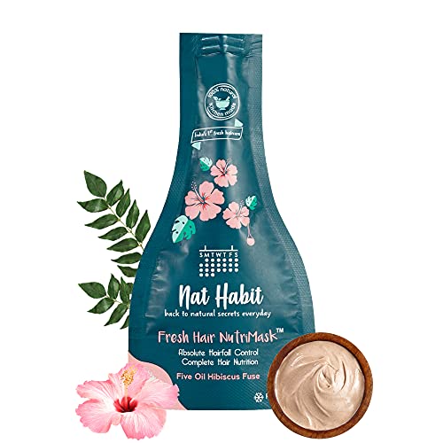 Nat Habit نات هابيت فايف أويل هيبيسكوس نوتري ماسك - قناع للشعر للنمو، التكييف، التنعيم، التقوية والتألق، مناسب لجميع أنواع الشعر وفروة الرأس (عبوة 1) - Image 1