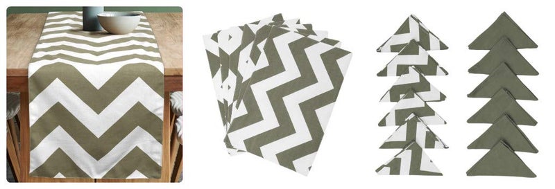 Dekor World Chevron Printed Beige Table Runner with 6 Pcs Place Mat and Napkin (33x180cm/33x47cm/45x45cm) (Pack of 19 Pcs)-6 Seater Dining & Center Table - Image 1