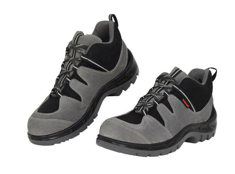 KARAM FS211 Suede Buff Leather Safety Shoes for Men | Double Density | Steel Toe Cap | Antistatic, Antislip & Oil Resistant | Grey | Size-10 - Image 1