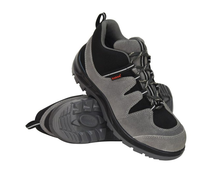 KARAM FS211 Suede Buff Leather Safety Shoes for Men | Double Density | Steel Toe Cap | Antistatic, Antislip & Oil Resistant | Grey | Size-10 - Image 3