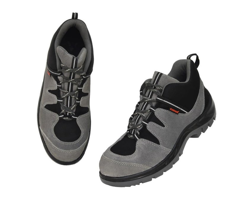 KARAM FS211 Suede Buff Leather Safety Shoes for Men | Double Density | Steel Toe Cap | Antistatic, Antislip & Oil Resistant | Grey | Size-10 - Image 4