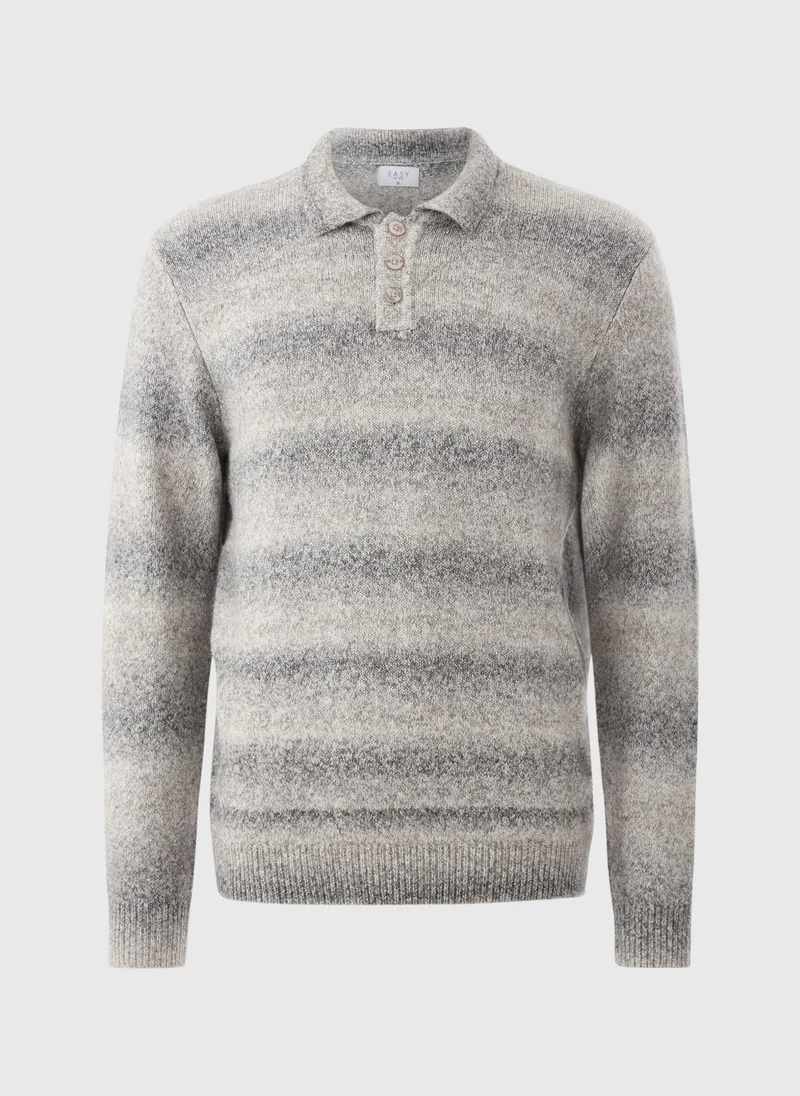 ماتلان Grey Gradient Long Sleeve Polo Jumper