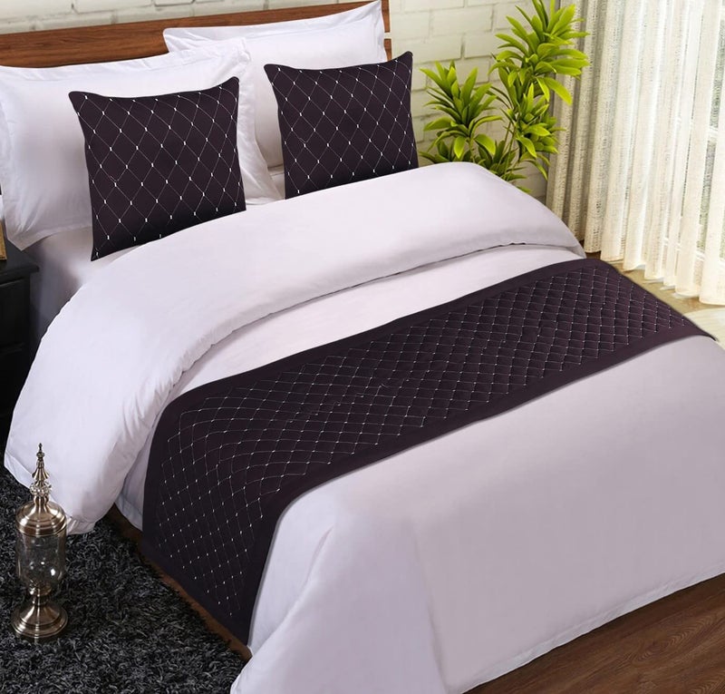 MKS INDIA MKS INDIA Coffee and Gold Quilted Bed Runner Scarf with 2 Matching Cushion CoversSlipcover Mattress ProtectorBed Linen Scarf for Bedrooms Hotel Rooms Guest Rooms 18 x 96 inch  - Image 1