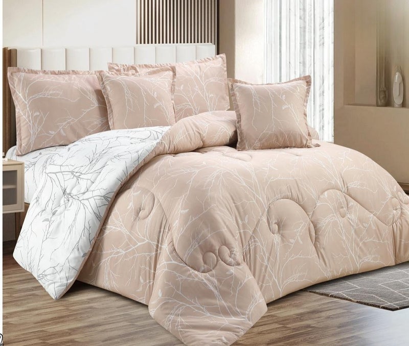 Elegant duvet set with a white branch pattern and a calming apricot color
