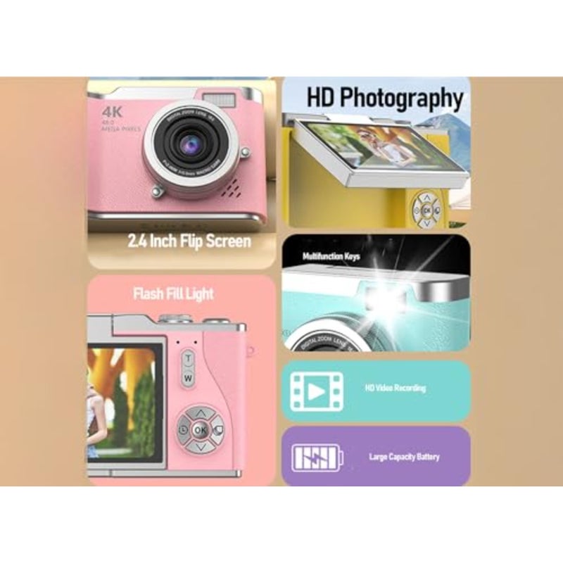 Digital Camera for Photography, 48MP 18X Digital Zoom Camera, with 2.4 Inch Flip Screen, Compact Travel Camera, for Beginner - Image 4