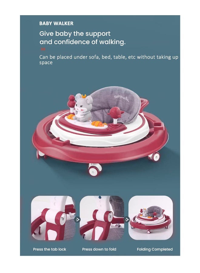 PlayNation Play Nation Multi Functional Baby Walker, Mouse Theme, with Toy Bar, Adjustable Height, Music & Lights, 6 Months+, 70 x 70.5 x 57cm - Maroon - Image 4