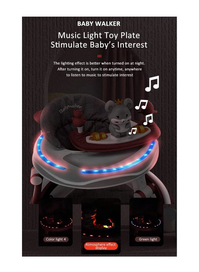 PlayNation Play Nation Multi Functional Baby Walker, Mouse Theme, with Toy Bar, Adjustable Height, Music & Lights, 6 Months+, 70 x 70.5 x 57cm - Maroon - Image 3