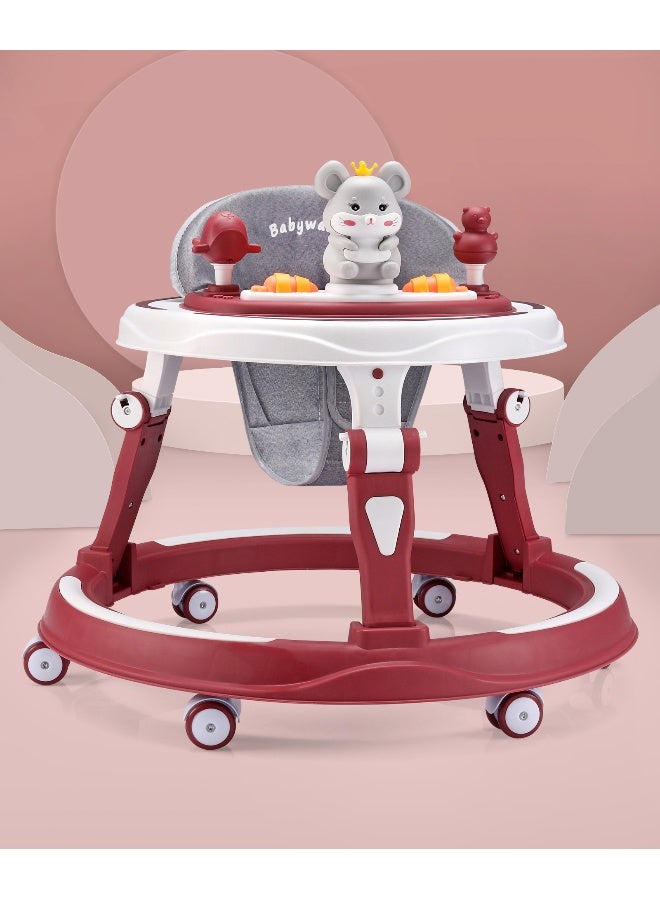 PlayNation Play Nation Multi Functional Baby Walker, Mouse Theme, with Toy Bar, Adjustable Height, Music & Lights, 6 Months+, 70 x 70.5 x 57cm - Maroon - Image 1