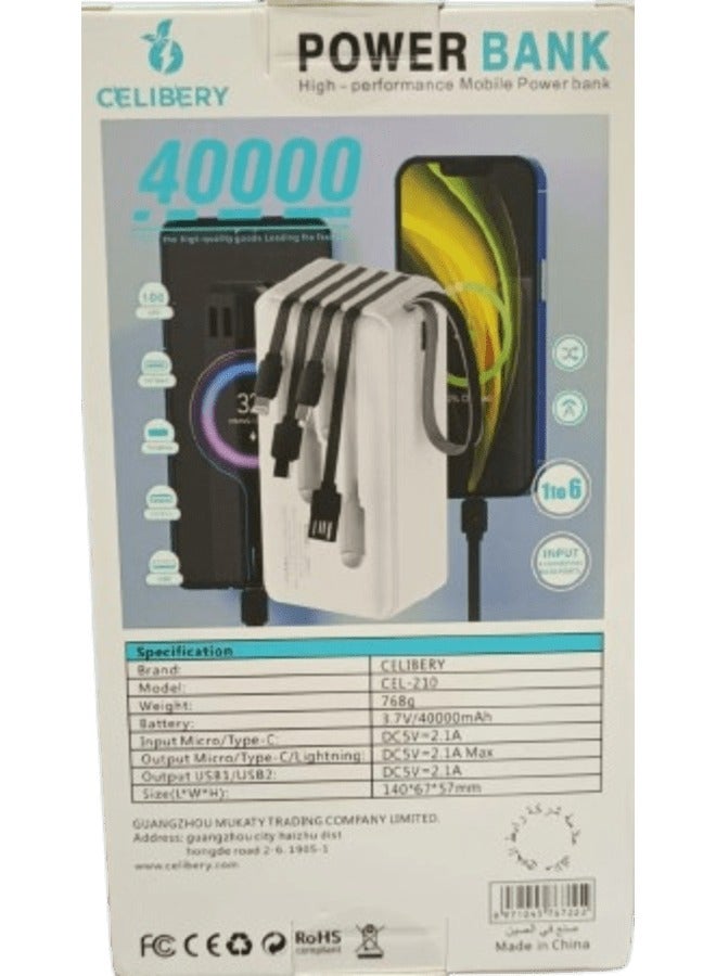 CELIBERY Power Bank 40000 (PD 22.5W + 4 USB) with screen, White  - Image 4