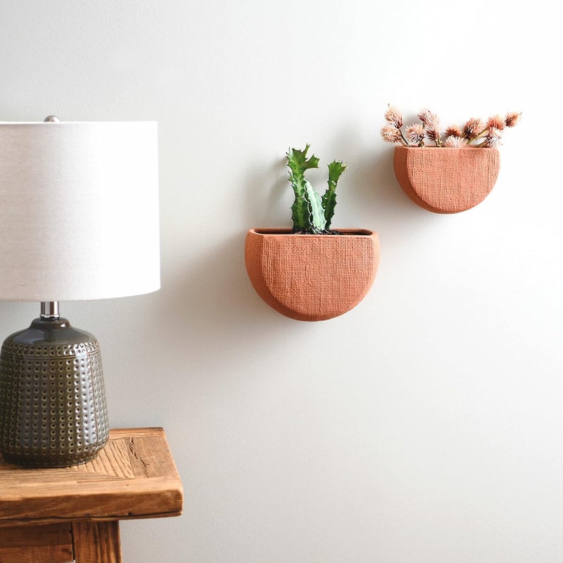 Main + Mesa Modern Boho Stoneware Wall Mount Planters, Terracotta, Set of 2 Sizes - Image 3