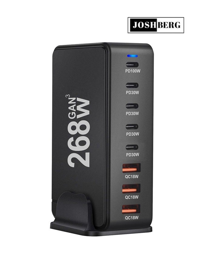 Joshberg 268W USB C Charger Station, USB C Fast Charger 8Port USB C Plug, Portable USB and Type C Charging Station, Wall Charger Power Strip Adapter Compatible with iPhone/iPad/Airpods/Samsung/Huawei - Image 1