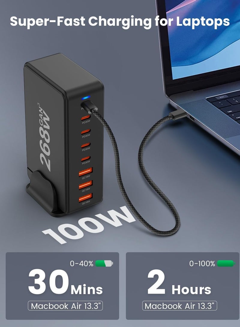 Joshberg 268W USB C Charger Station, USB C Fast Charger 8Port USB C Plug, Portable USB and Type C Charging Station, Wall Charger Power Strip Adapter Compatible with iPhone/iPad/Airpods/Samsung/Huawei - Image 2