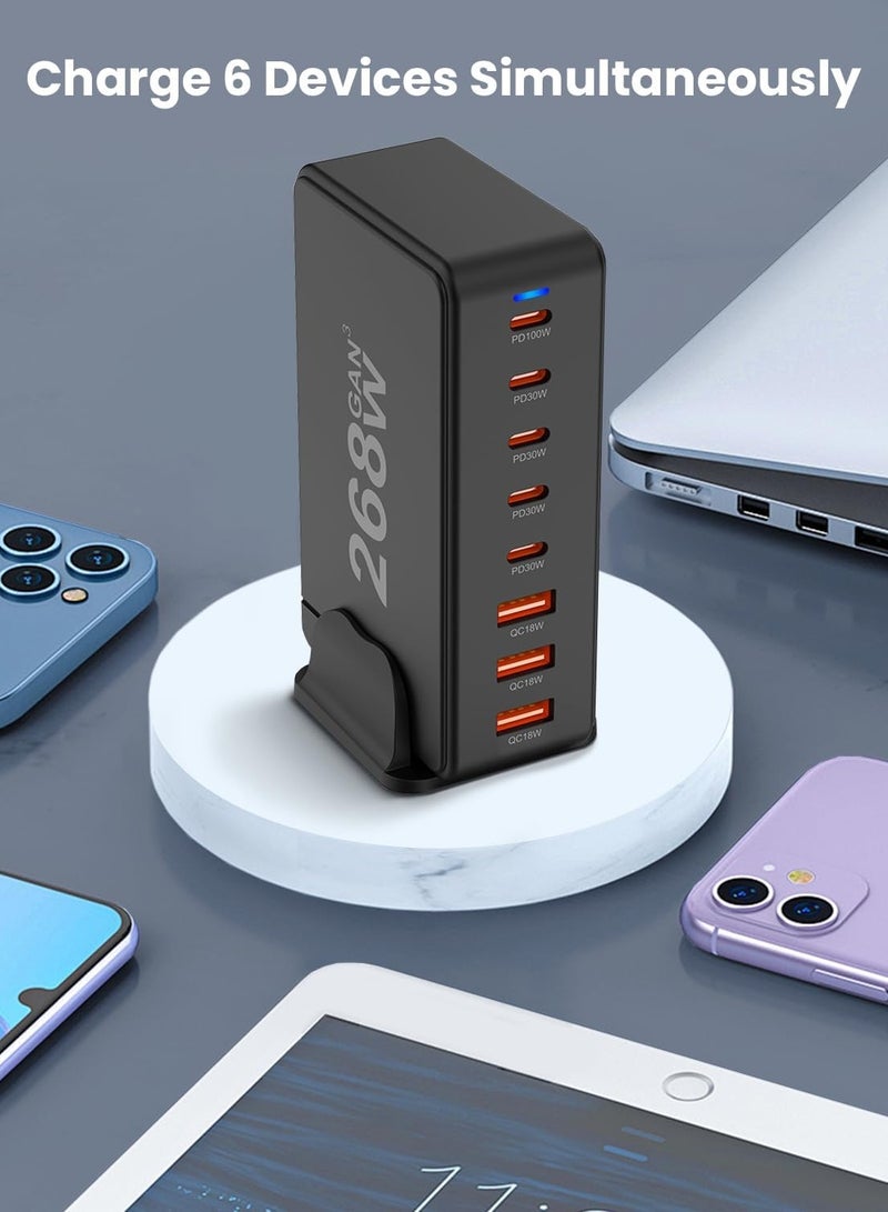 Joshberg 268W USB C Charger Station, USB C Fast Charger 8Port USB C Plug, Portable USB and Type C Charging Station, Wall Charger Power Strip Adapter Compatible with iPhone/iPad/Airpods/Samsung/Huawei - Image 3