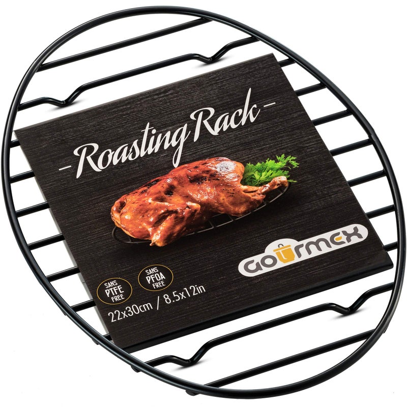 GOURMEX Black Oval Roasting Rack with Integrated Feet | Stainless Steel Kitchen Rack With Non-Stick Coating, PTFE Free | Oven and Dishwasher Safe | Ideal for Cooking, Roasting, Drying, Grilling