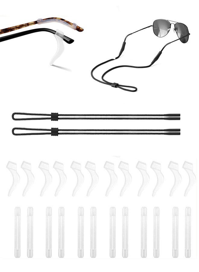 WANFAN 2 Pcs Adjustable Glasses Straps, 12 Pairs Ear Grip Hooks Glasses Holders Sunglass Strap Sports Glasses Retainer Eyewear Retainer - Image 1