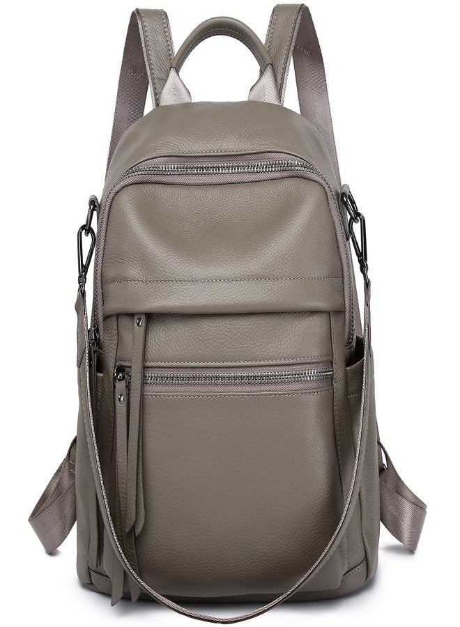 Wesccimo Genuine Leather Backpack Purse For Women Grey Real Soft Leather Convertible Ladies Daypack Shoulder Bag - Image 1