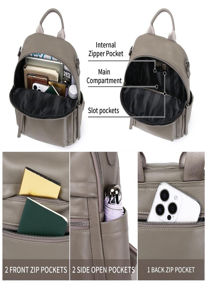 Wesccimo Genuine Leather Backpack Purse For Women Grey Real Soft Leather Convertible Ladies Daypack Shoulder Bag - Image 4
