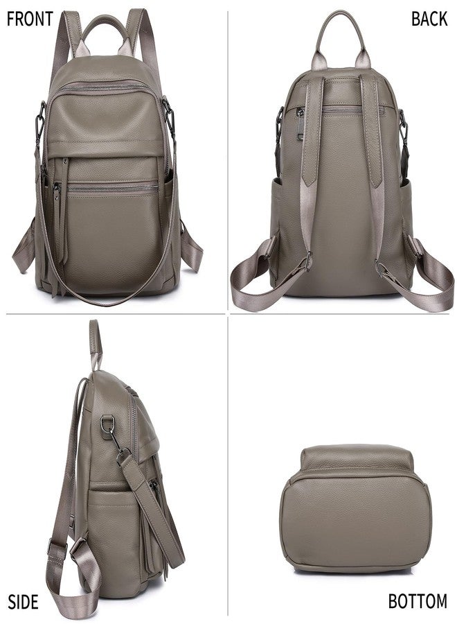Wesccimo Genuine Leather Backpack Purse For Women Grey Real Soft Leather Convertible Ladies Daypack Shoulder Bag - Image 3