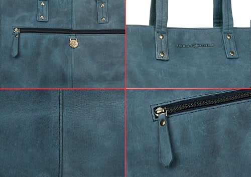 ANTONIO VALERIA Avery Blue Leather Tote/Top Handle Shoulder Bag for Women - Image 5