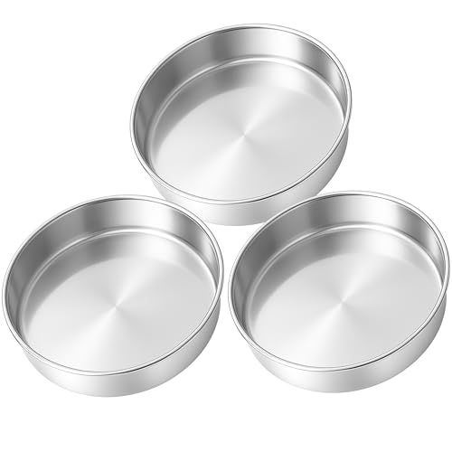 Leonyo 9½ Inch Round Cake Pans Set of 3, Stainless Steel Layer Cake Pans 9½Inch Round Tins Set for Baking, Metal Circle Tin for Birthday Wedding Party, Dishwasher Oven Safe - Image 1