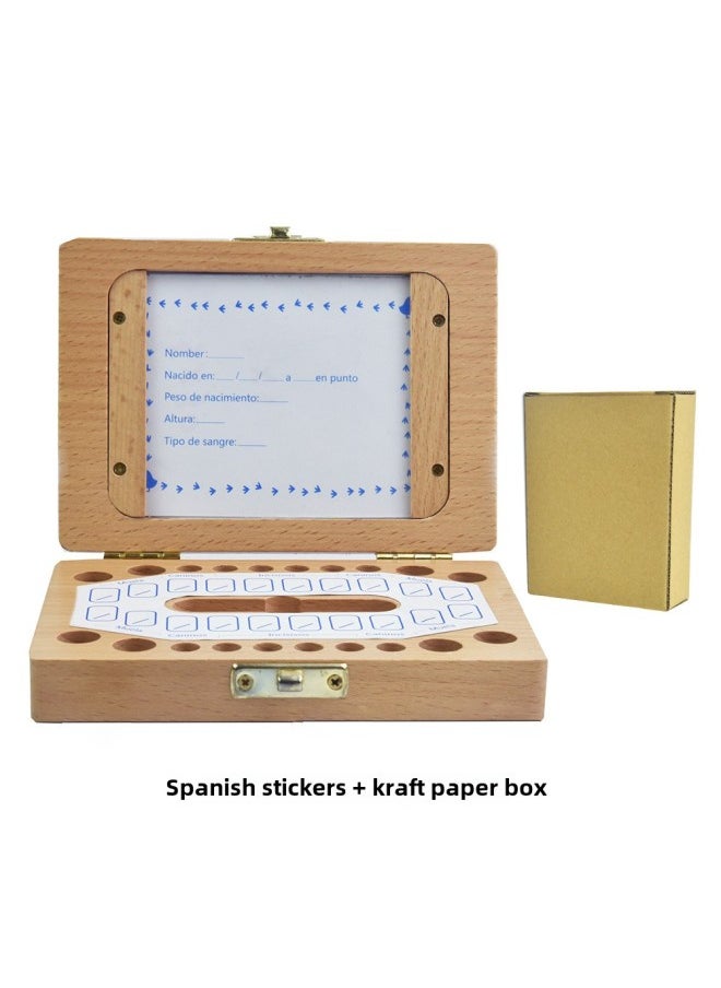 Generic Wooden Wooden Children's Photo Frame Milk Teeth Storage Box Baby Teeth Tooth House Storage Box Fetal Hair Tooth Storage House-Color:Right Angle Photo Frame-Spain-Specifications:15*11.5*4.5CM  - Image 1