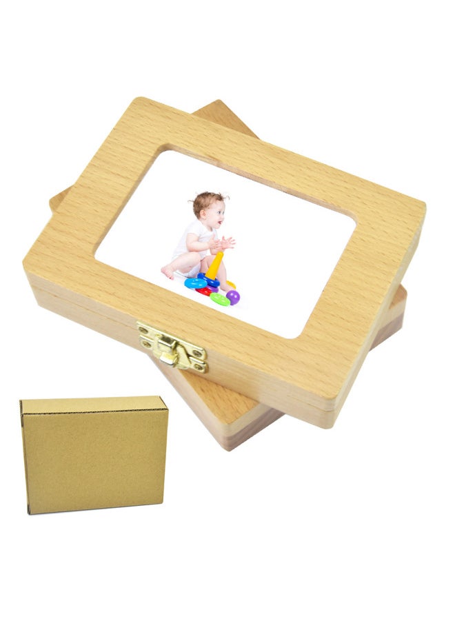 Generic Wooden Wooden Children's Photo Frame Milk Teeth Storage Box Baby Teeth Tooth House Storage Box Fetal Hair Tooth Storage House-Color:Right Angle Photo Frame-Spain-Specifications:15*11.5*4.5CM  - Image 3