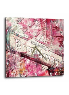 3DROSE Broadway Street Sign Watercolor Illustration Wall Clock 13" X 13" Pink  - Image 1