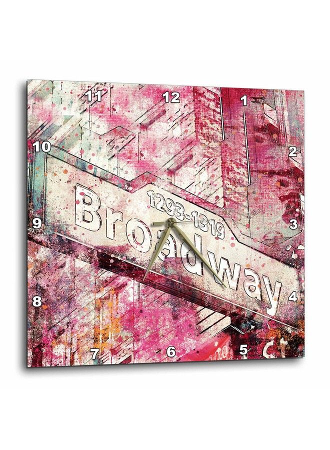 3DROSE Broadway Street Sign Watercolor Illustration Wall Clock 13" X 13" Pink - Image 2