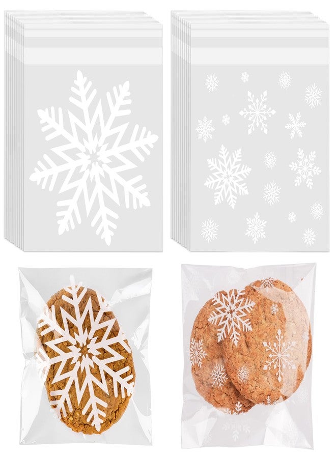 CUDICY Snowflake Cellophane Cookie Bags 200Pcs 5.5X5.5 Self Sealing for Gift Giving Packaging, Plastic Favor Bags for Packaging Favor Gift Cookie Candy Bakery Halloween Christmas - Image 1