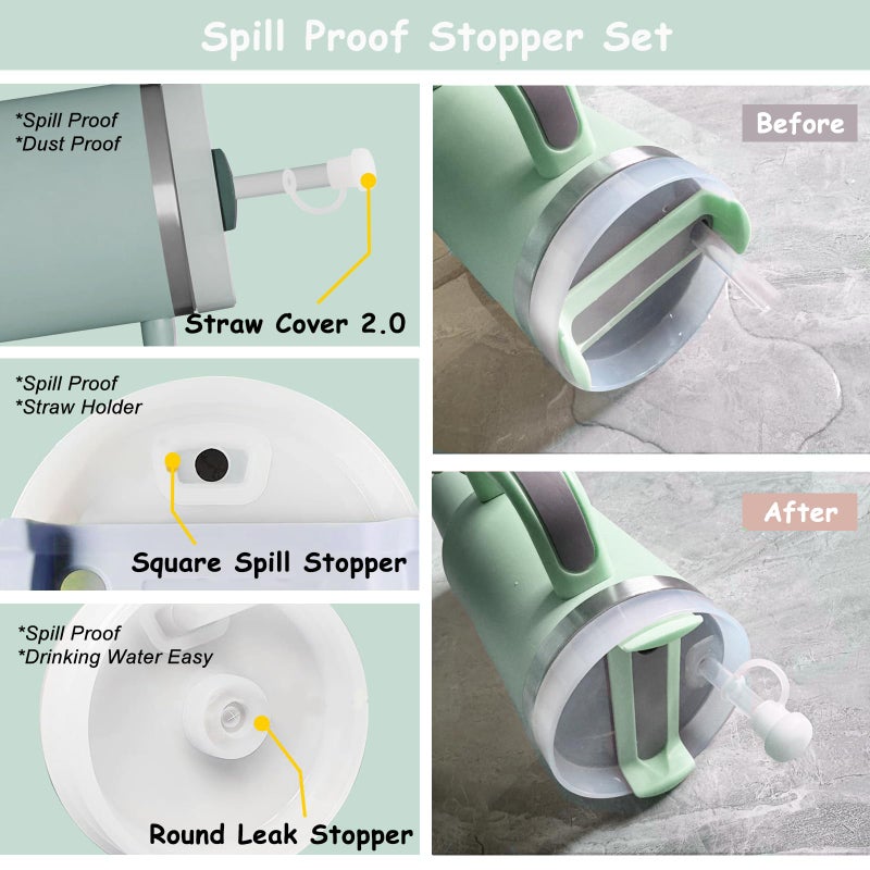 vikgle Stanley Cup Accessories Set,Including 2 Pcs 0.4in Straw Cover, 1 Silicone Spill-Proof Stopper, 1 Cute Handle Charm, 1 Silicone Boot Fits Stanley 40&30 Oz Tumbler (Eucalyptus Green) - Image 5