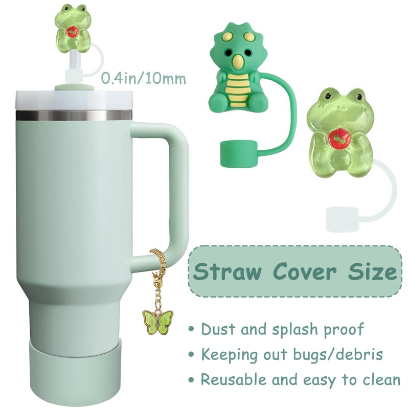 vikgle Stanley Cup Accessories Set,Including 2 Pcs 0.4in Straw Cover, 1 Silicone Spill-Proof Stopper, 1 Cute Handle Charm, 1 Silicone Boot Fits Stanley 40&30 Oz Tumbler (Eucalyptus Green) - Image 2