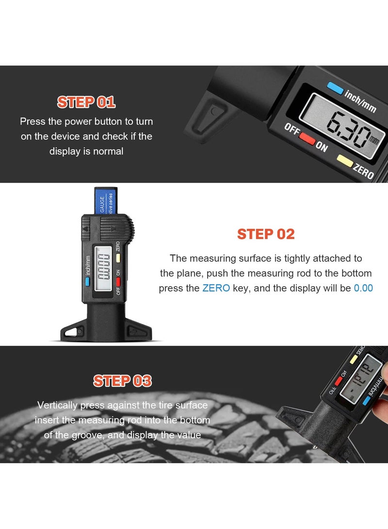 GNAFOTU Tread Depth Gauge, 0-25.4mm/Inch Digital Tire Tread Depth Checker, Portable Tyre Depth Measuring Tool with LCD Display for Cars, Trucks, Motorcycles, Black  - Image 4