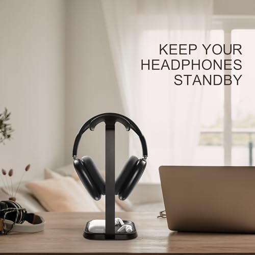QinCoon Headphone Stand, Curved Headset Stand with Storage Tray, Gaming Headset Holder for AirPods Max, AirPods Max 2, AirPods, AirPods Pro, Beats, Bose, Sony and More (Black) - Image 2