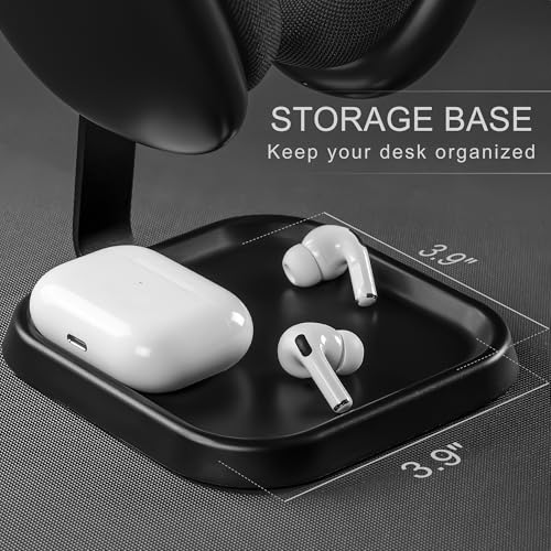 QinCoon Headphone Stand, Curved Headset Stand with Storage Tray, Gaming Headset Holder for AirPods Max, AirPods Max 2, AirPods, AirPods Pro, Beats, Bose, Sony and More (Black) - Image 5