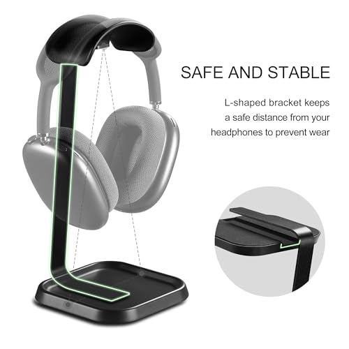 QinCoon Headphone Stand, Curved Headset Stand with Storage Tray, Gaming Headset Holder for AirPods Max, AirPods Max 2, AirPods, AirPods Pro, Beats, Bose, Sony and More (Black) - Image 3