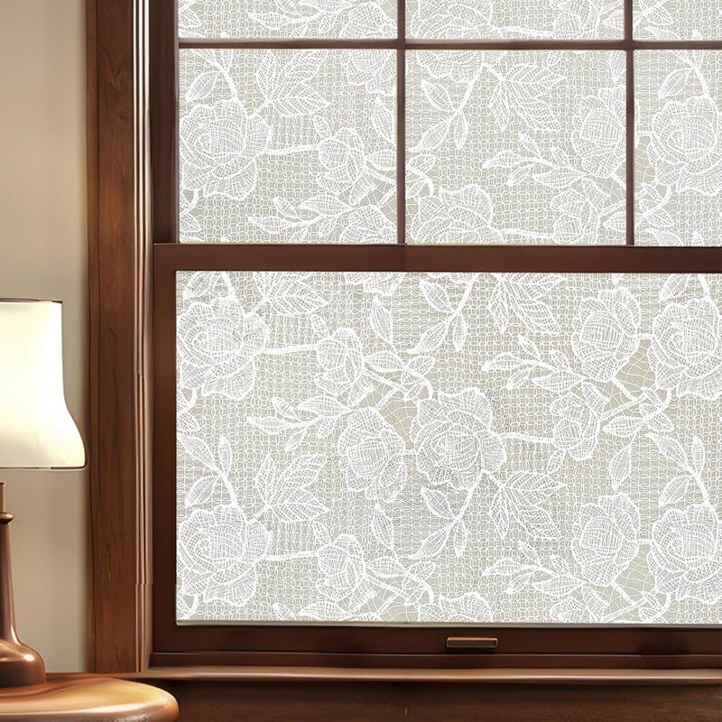 ADD.HERES Window Privacy Film Home Room Bathroom Spring Decor Car Decorations, Stained Glass Window Film, Static Cling Window Film, Window Tint(Rose White Gauze, 17.5" x 78.7") - Image 1
