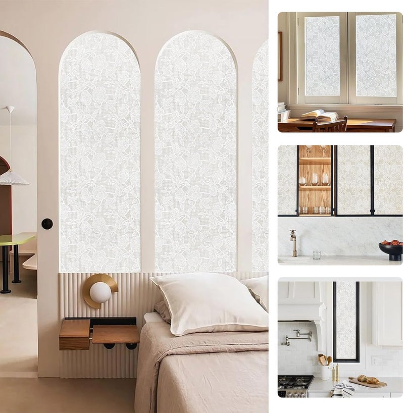 ADD.HERES Window Privacy Film Home Room Bathroom Spring Decor Car Decorations, Stained Glass Window Film, Static Cling Window Film, Window Tint(Rose White Gauze, 17.5" x 78.7") - Image 5