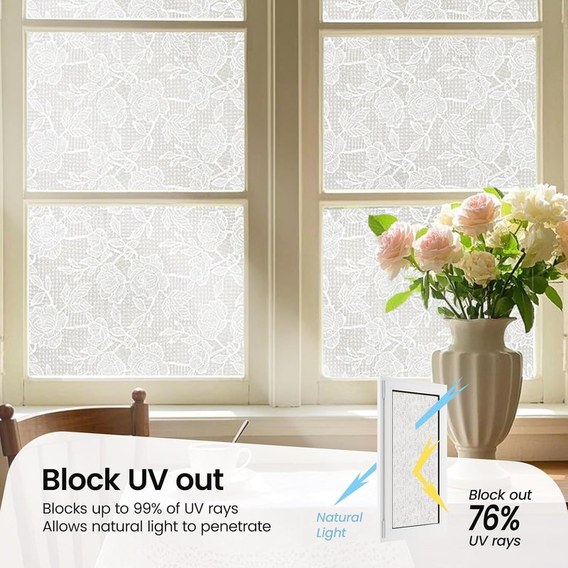 ADD.HERES Window Privacy Film Home Room Bathroom Spring Decor Car Decorations, Stained Glass Window Film, Static Cling Window Film, Window Tint(Rose White Gauze, 17.5" x 78.7") - Image 3