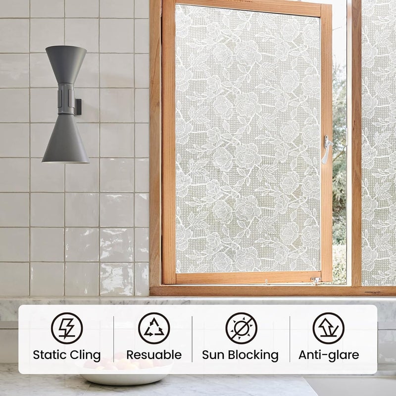 ADD.HERES Window Privacy Film Home Room Bathroom Spring Decor Car Decorations, Stained Glass Window Film, Static Cling Window Film, Window Tint(Rose White Gauze, 17.5" x 78.7") - Image 2