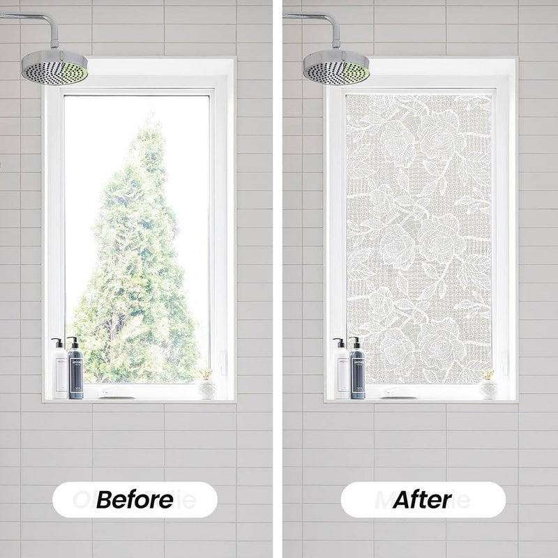 ADD.HERES Window Privacy Film Home Room Bathroom Spring Decor Car Decorations, Stained Glass Window Film, Static Cling Window Film, Window Tint(Rose White Gauze, 17.5" x 78.7") - Image 4