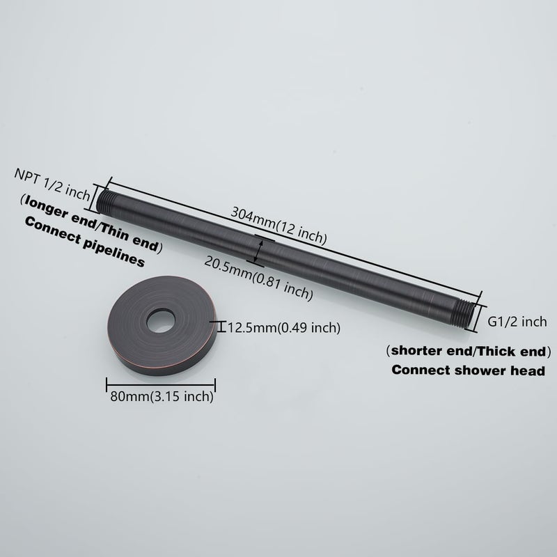 Random Straight Shower Arm with Flange Oil Rubbed Bronze 12 Inches Ceiling Mount Shower Head Extension Arm Ceiling-Mounted For Fixed Shower Head.RD-91038-12-ORB - Image 1
