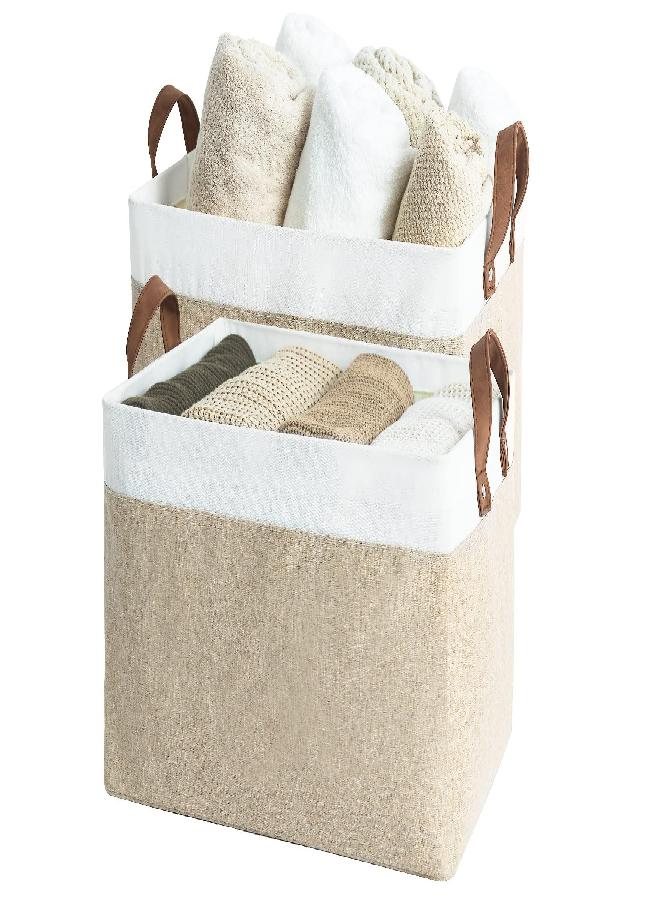 StorageWorks StorageWorks Storage Bins for Closet with Metal Frame, Storage Baskets for Shelves, Rectangle Closet Baskets and Bins for Organizing, Grey and Brown, 2-Pack  - Image 1
