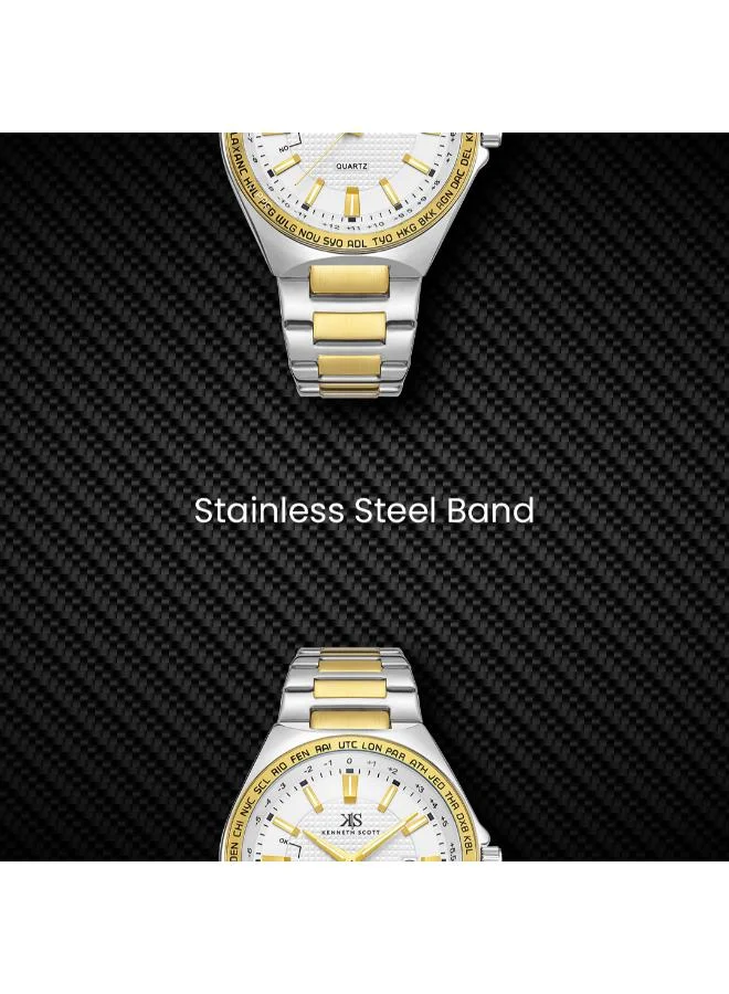 Kenneth Scott White Men's Stainless Steel Analog Watch K23027-TBTW - 43 mm for Men | Best Price UAE
