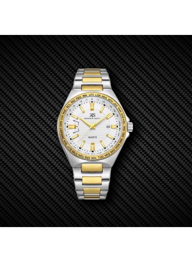 Kenneth Scott White Men's Stainless Steel Analog Watch K23027-TBTW - 43 mm for Men | Best Price UAE