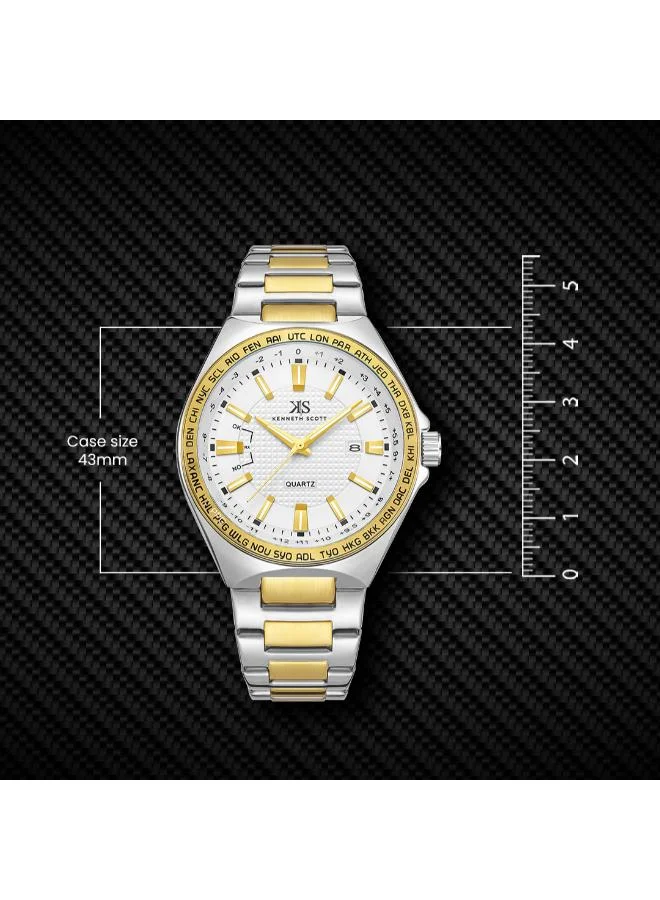 Kenneth Scott White Men's Stainless Steel Analog Watch K23027-TBTW - 43 mm for Men | Best Price UAE